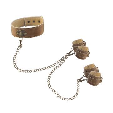 Ouch! Leren Hals/Hand/Enkel Boeien Set Bruin